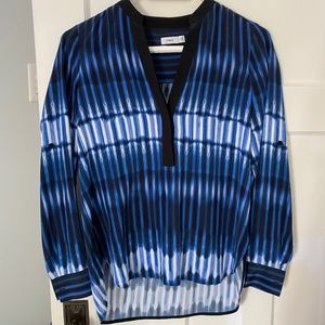 Like New | Vince Blue Tie-Dye Striped Popover Silk Blouse | Size 0